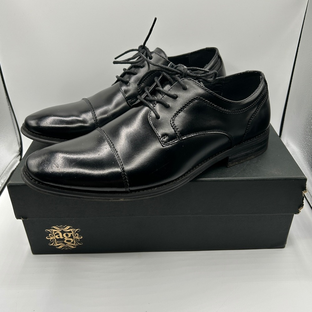 Asher Green Wilcox Black Leather Cap Toe Derby Shoes Mens 10.5 EEE Wide 050386
